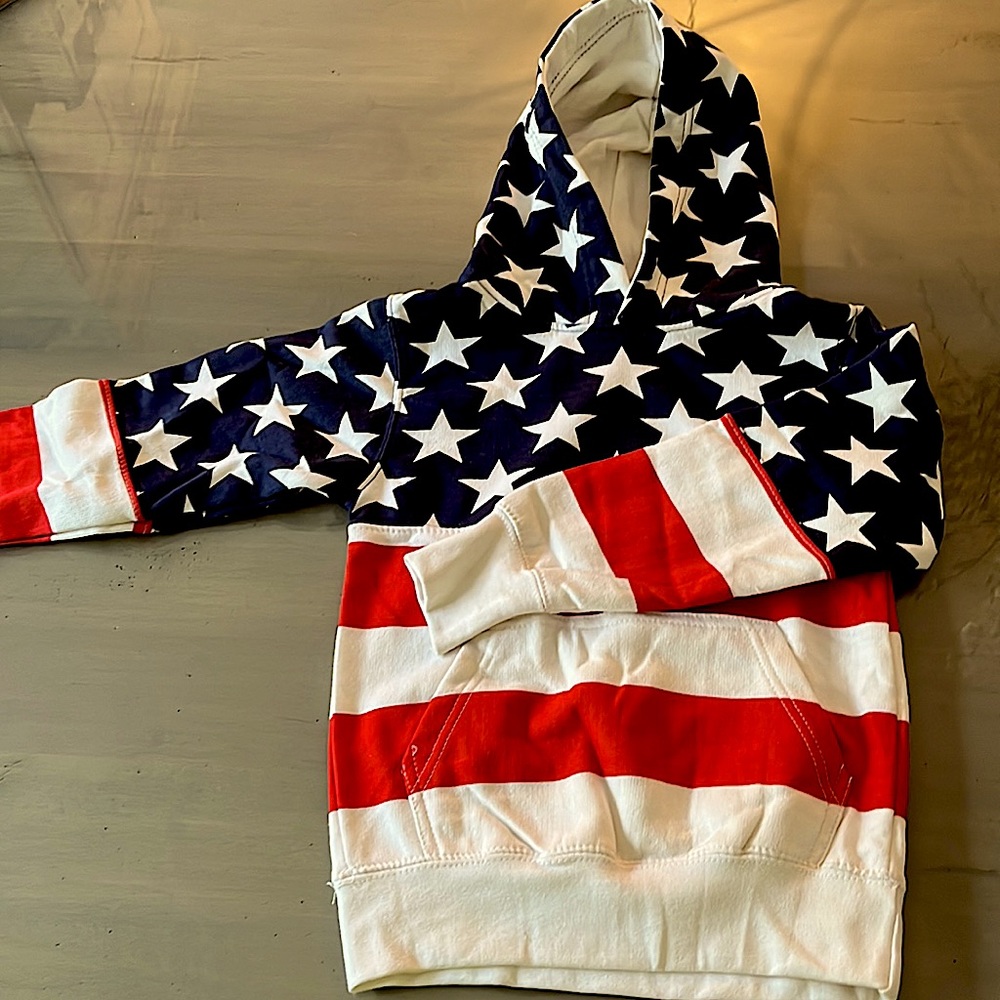 Youth American Flag hooded sweatshirt. Brand is I Kids.